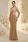 Beli Broş Detaylı Drapeli Şık Rua Abiye - Gold - MN-5167