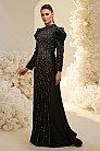 Katman Kol Detaylı İşlemeli Mira Abiye  - Siyah - MN-5155