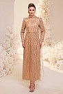 Saçak Dantel İşlemeli Modern Melya Abiye - Gold - MN-5161