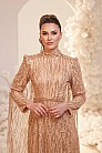 Saçak Dantel İşlemeli Modern Melya Abiye - Gold - MN-5161