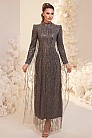 Saçak Dantel İşlemeli Modern Melya Abiye - Gri - MN-5159