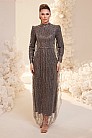 Saçak Dantel İşlemeli Modern Melya Abiye - Gri - MN-5159
