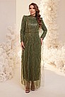 Saçak Dantel İşlemeli Modern Melya Abiye - Haki - MN-5160