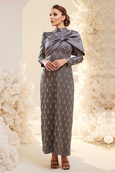 Salkım Boncuk Detay Lady Abiye  - Gri