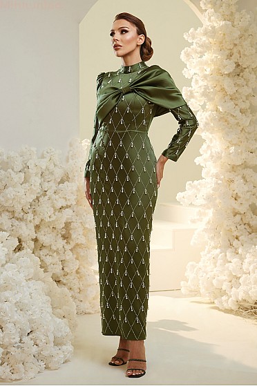 Salkım Boncuk Detay Lady Abiye  - Haki