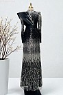 Asimetrik Drapeli Işıltı Abiye - Siyah - MN-5103