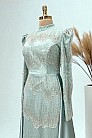 Boncuk Detay Pelerinli Amara Abiye - Mint - MN-5087
