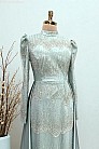 Boncuk Detay Pelerinli Amara Abiye - Mint - MN-5087