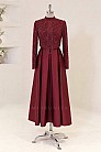 Boncuk Detaylı Midi Boy Selesta Abiye - Bordo - MN-5417