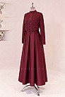 Boncuk Detaylı Midi Boy Selesta Abiye - Bordo - MN-5417
