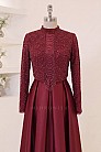 Boncuk Detaylı Midi Boy Selesta Abiye - Bordo - MN-5417