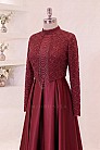 Boncuk Detaylı Midi Boy Selesta Abiye - Bordo - MN-5417