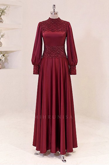 Dantel Detaylı Meliora Abiye - Bordo