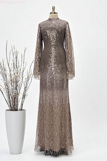 Geçiş Desenli Modern Petra Abiye - Kapiçino