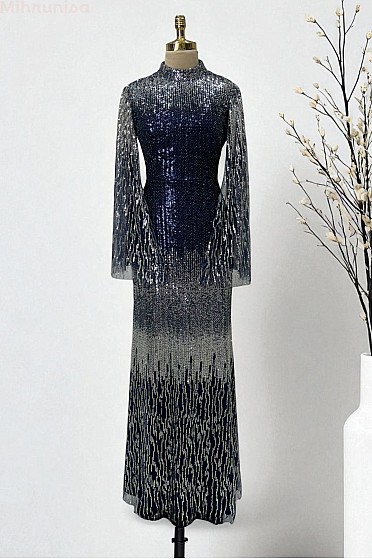 Geçiş Desenli Modern Petra Abiye - Lacivert