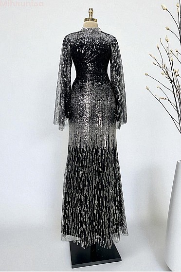 Geçiş Desenli Modern Petra Abiye - Siyah