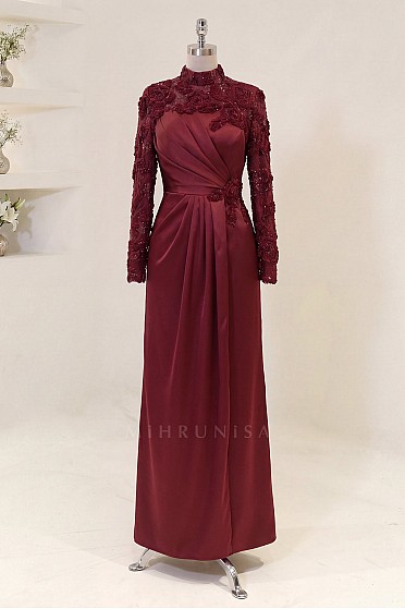 Gül Aplikeli Ravena Abiye - Bordo