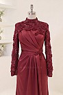Gül Aplikeli Ravena Abiye - Bordo - MN-5381