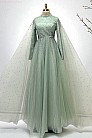 Işıltı İşlemeli Tül Petra Abiye - Mint - MN-5117