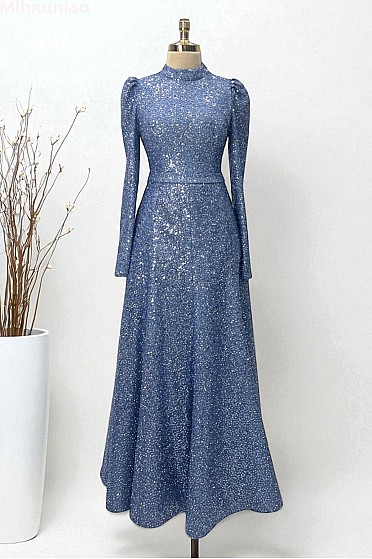 Payetli Midi Boy Alara Abiye - İndigo