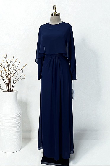 Pelerin Şifon Detay Anjeya Abiye - Lacivert