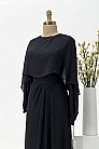 Pelerin Şifon Detay Anjeya Abiye - Siyah - MN-5074