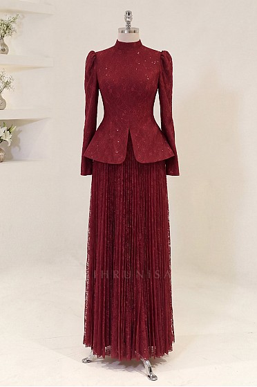 Peplum Kesim Nare Abiye - Bordo