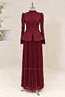 Peplum Kesim Nare Abiye - Bordo - MN-5375