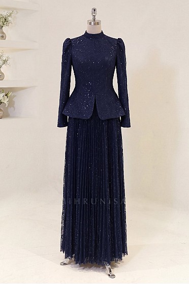 Peplum Kesim Nare Abiye - Lacivert