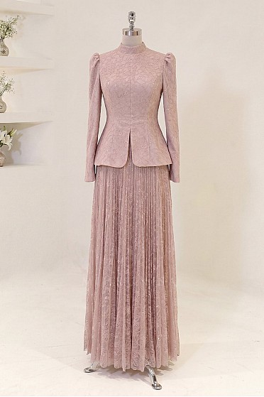 Peplum Kesim Nare Abiye - Pudra