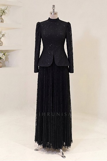 Peplum Kesim Nare Abiye - Siyah