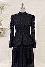 Peplum Kesim Nare Abiye - Siyah - MN-5379