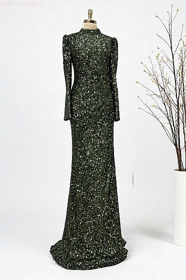 Tam Boy Payetli Zarif Kesim Colina Abiye - Haki