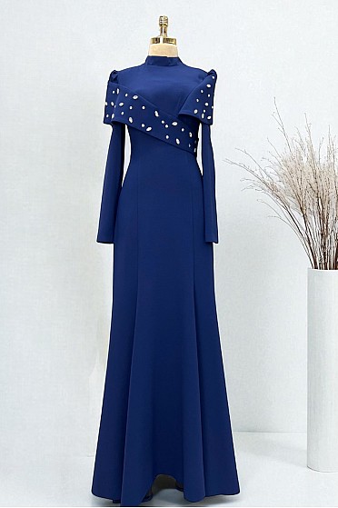 Taş Çakma Detaylı Bronte Abiye - Lacivert