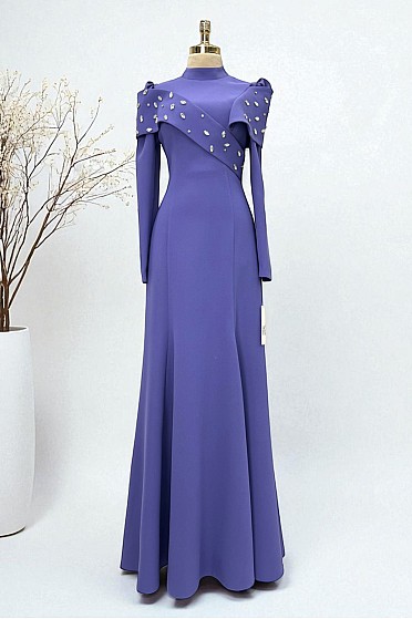 Taş Çakma Detaylı Bronte Abiye - Mor