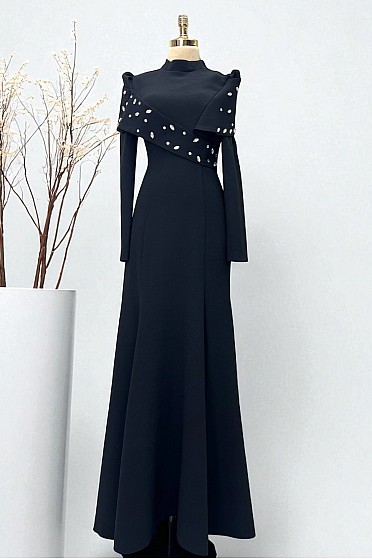 Taş Çakma Detaylı Bronte Abiye - Siyah