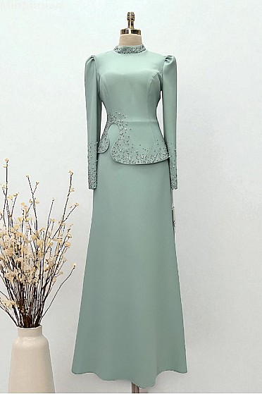 Taş İşlemeli Ayperi Abiye - Mint