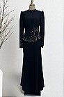 Taş İşlemeli Ayperi Abiye - Siyah - MN-5078