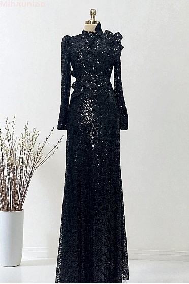 Volan Detaylı Mindy Abiye - Siyah