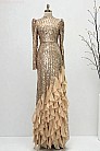 Volan Etekli Işıltılı Rosie Abiye - Gold - MN-5119