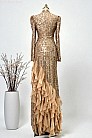 Volan Etekli Işıltılı Rosie Abiye - Gold - MN-5119