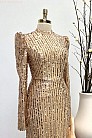 Volan Etekli Işıltılı Rosie Abiye - Gold - MN-5119