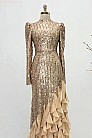 Volan Etekli Işıltılı Rosie Abiye - Gold - MN-5119