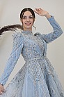 Boncuk İşlemeli Yaprak Abiye - Buz Mavisi - MN-5014