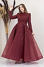 İşlemeli Plise Detay Serra Abiye - Bordo - MN-4992