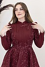 İşlemeli Plise Detay Serra Abiye - Bordo - MN-4992