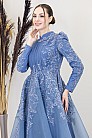 İşlemeli Plise Detay Serra Abiye - İndigo - MN-4997