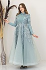 İşlemeli Plise Detay Serra Abiye - Mint - MN-4994