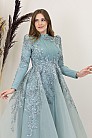 İşlemeli Plise Detay Serra Abiye - Mint - MN-4994