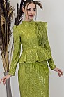 Payetli Peplum Detay Pamira Abiye - Fıstık Yeşili - MN-4960